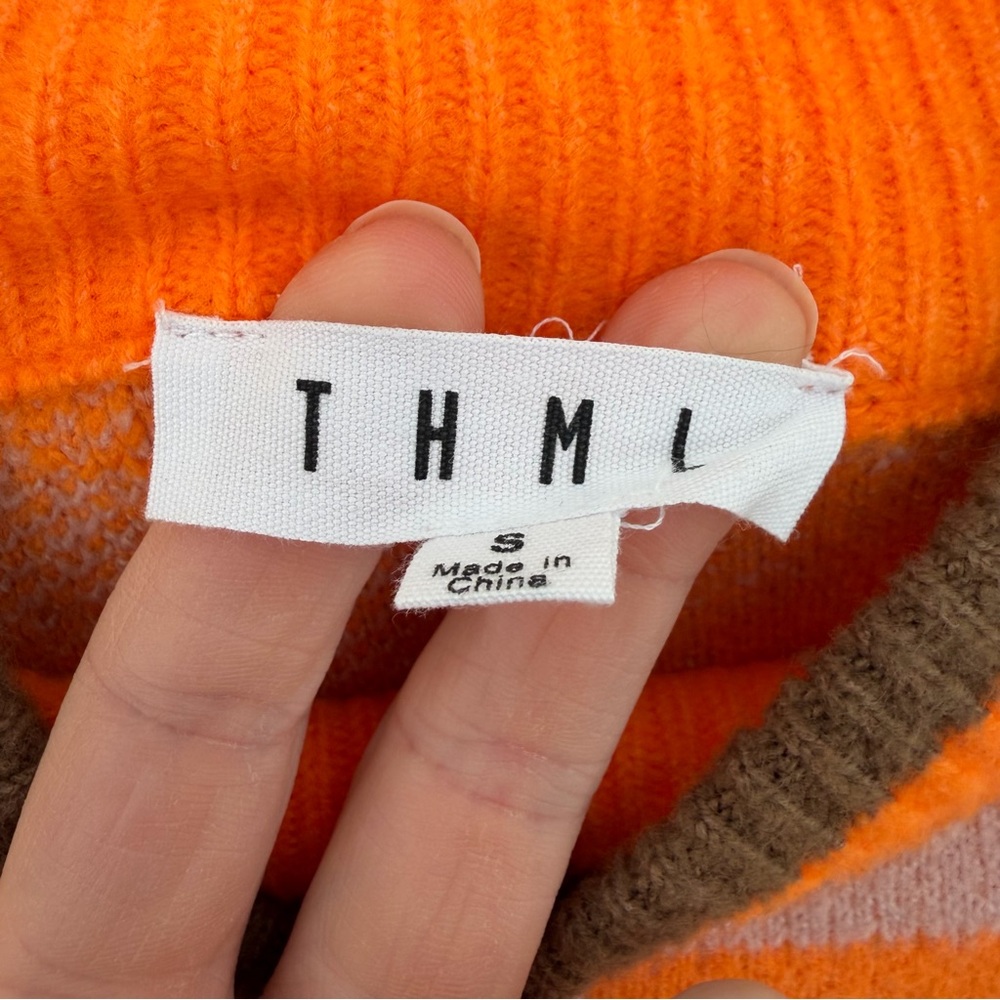 THML Women’s Neon Checkered Mockneck Sweater in Orange / Beige TMK1777 - Picture 2 of 5